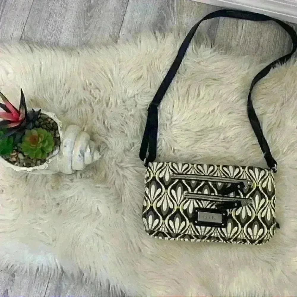Relic by Fossil Handbag Crossbody w/ built in wallet Black Yellow Gray Canvas